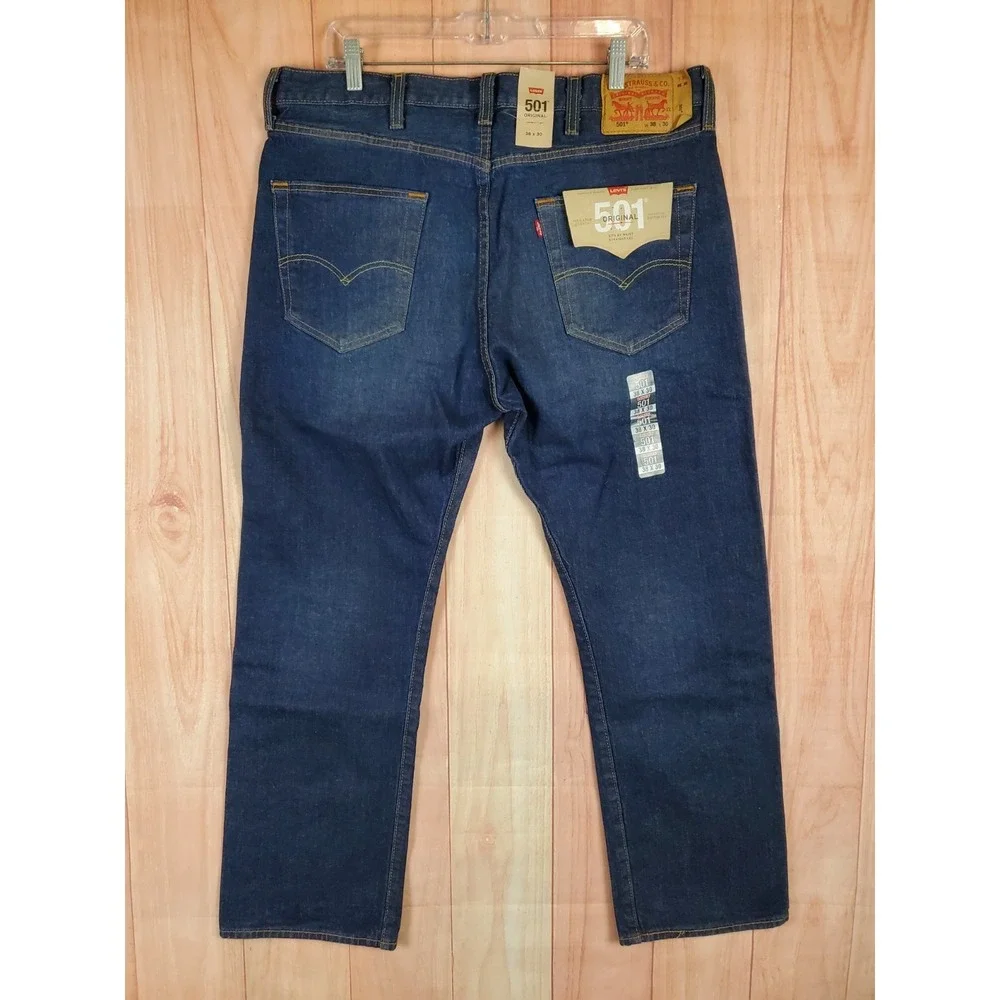Levis 501 Mens Jeans 38x32 Blue Denim 5-Pocket Straight-Leg